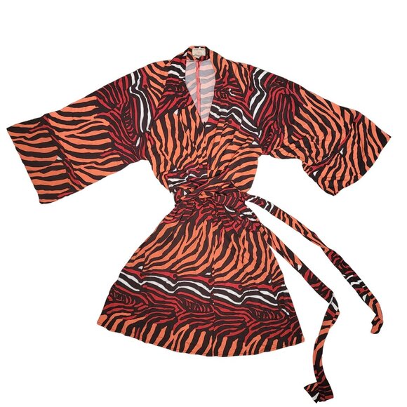 Banana Republic Issa Belted Animal Print Kimono Dress Size 2 Orange Black Wrap - Picture 6 of 7